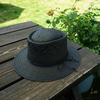 Japanese Retro Black Handmade Hollow Woven Wide-Brimmed Flat-Top Top Top Hat For Men And Women Summer Vacation Sunshade Sunscreen Straw Hat