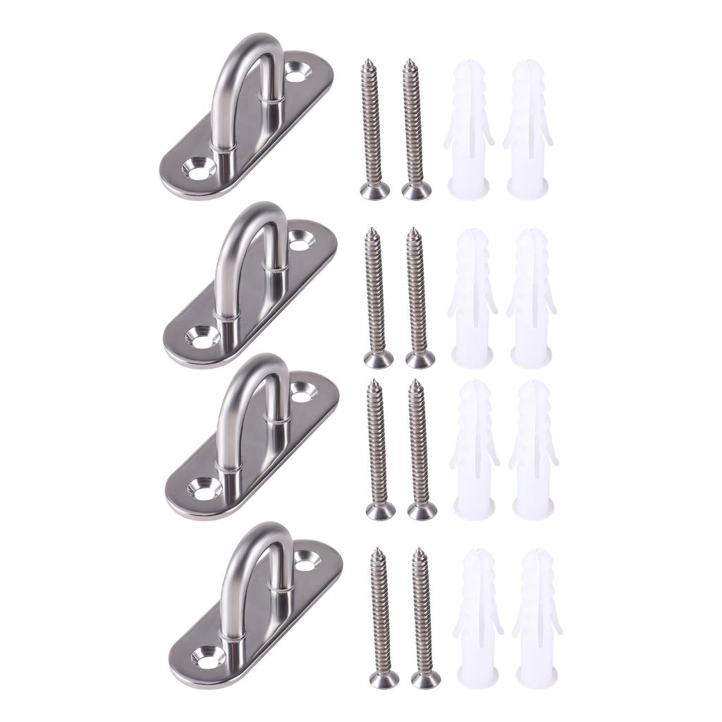 4pcs 304 Stainless Steel Ceiling Hooks Pad Eye Plate U Shape Loop Screws Mount Multifunctional Wall Mount Hook Loops