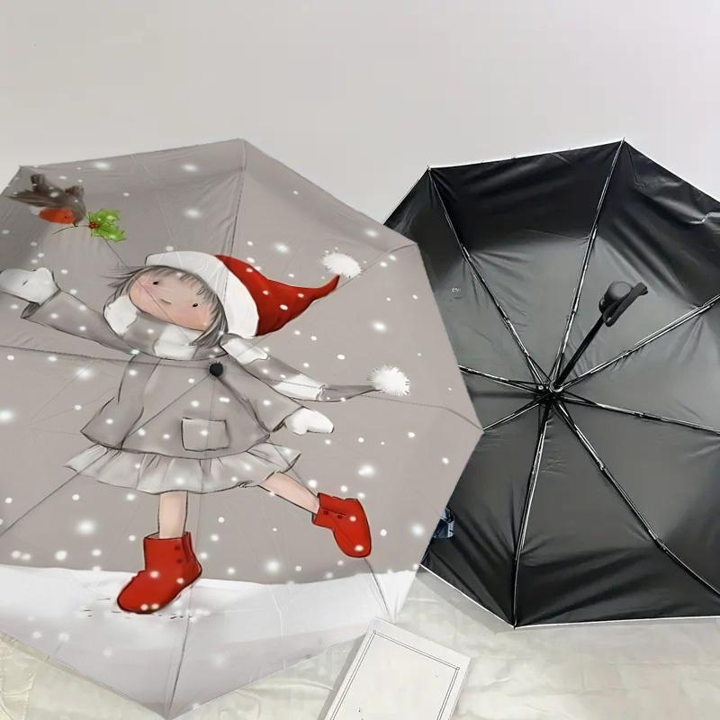 1PC Girl snowflakeAutomatic Open/Close Umbrella with Windproof, 8-Rib Sturdy Canopy, Durable Ribs, Fashionable Design, Outdoor Accessory, Fun Prin, Ho