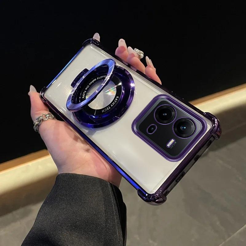 For Vivo V25E Case Luxury Plating Stand Shockproof Clear Case For Vivo V50 V27E V29E Y20 Y21 Y51 Y53S Y33 Y35 Y36 Y28 Y29 Cover