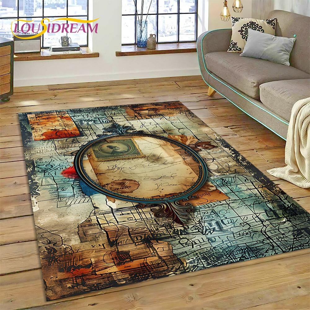 Ancient Nautical Chart World Map Compass Rug Carpet for Living Room Bedroom Decor,Floor Mat Non-slip Decoration for Sofa Doormat