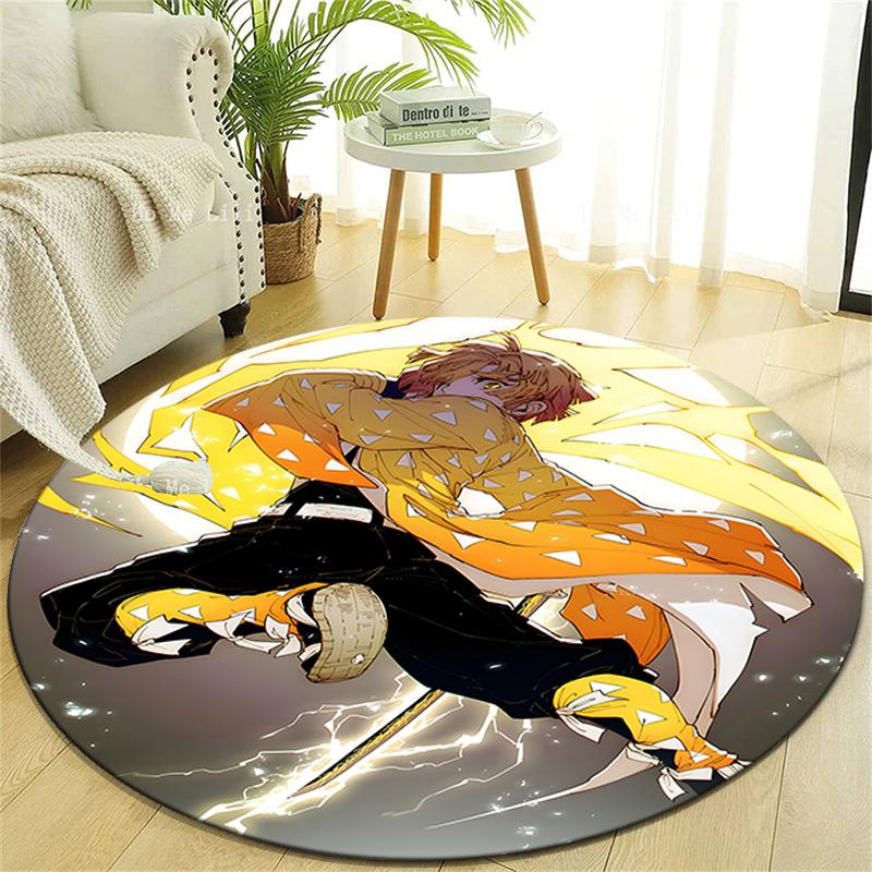 1pc Agatsuma Zenitsu  Print Round Carpet Chair Round Carpet Suitable for Bedroom Living Room Home Decorative Carpet