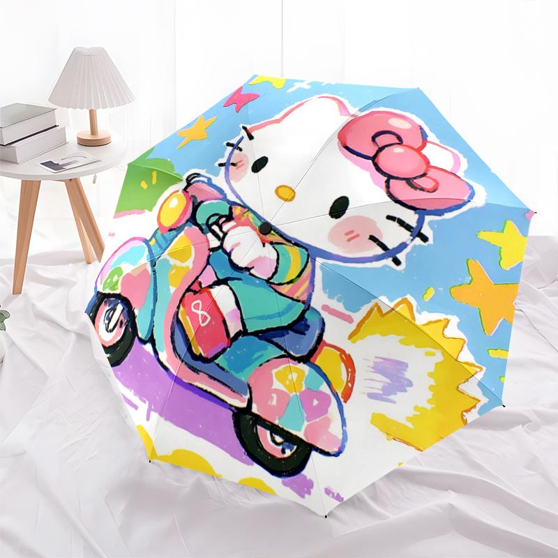 

1pc Hello Kitty Scooter Umbrella - Automatic Open/Closed, Foldable Design, 8-Rib Iron Frame, Outdoor Umbrella, Festival Gift, Suitable for Fans, Trave