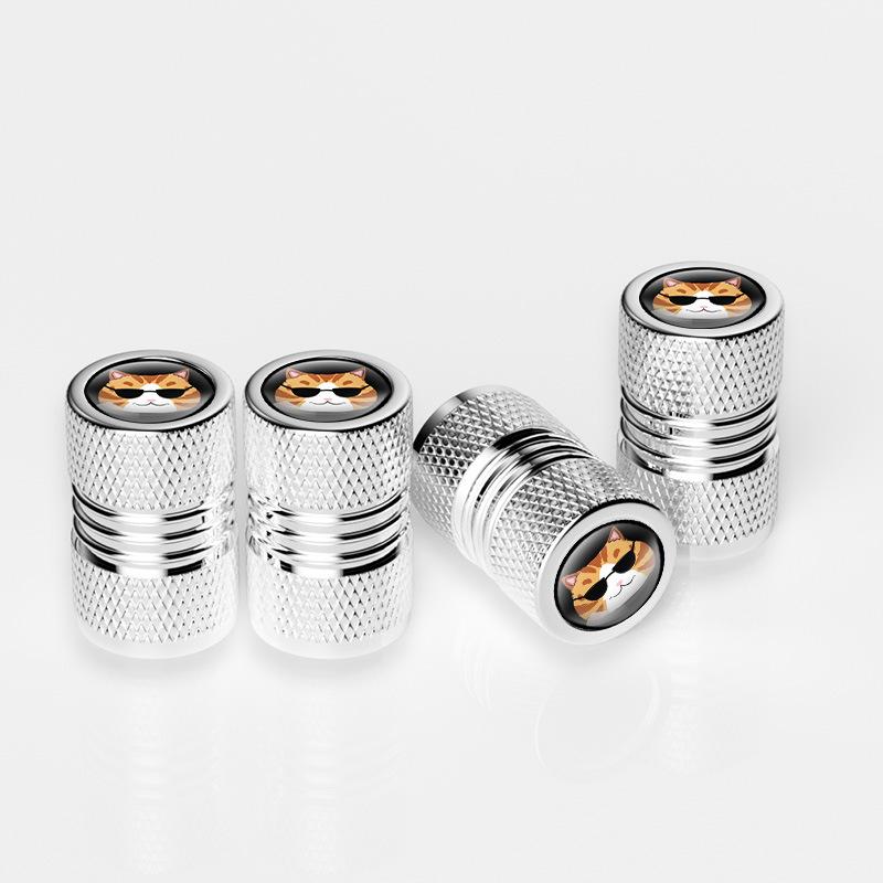 Neutral Cartoon Cat Schrader Valve Stem Caps, Creative Decor Air Nozzle Caps For Car Motorcycle Mountain Road Bicycle
