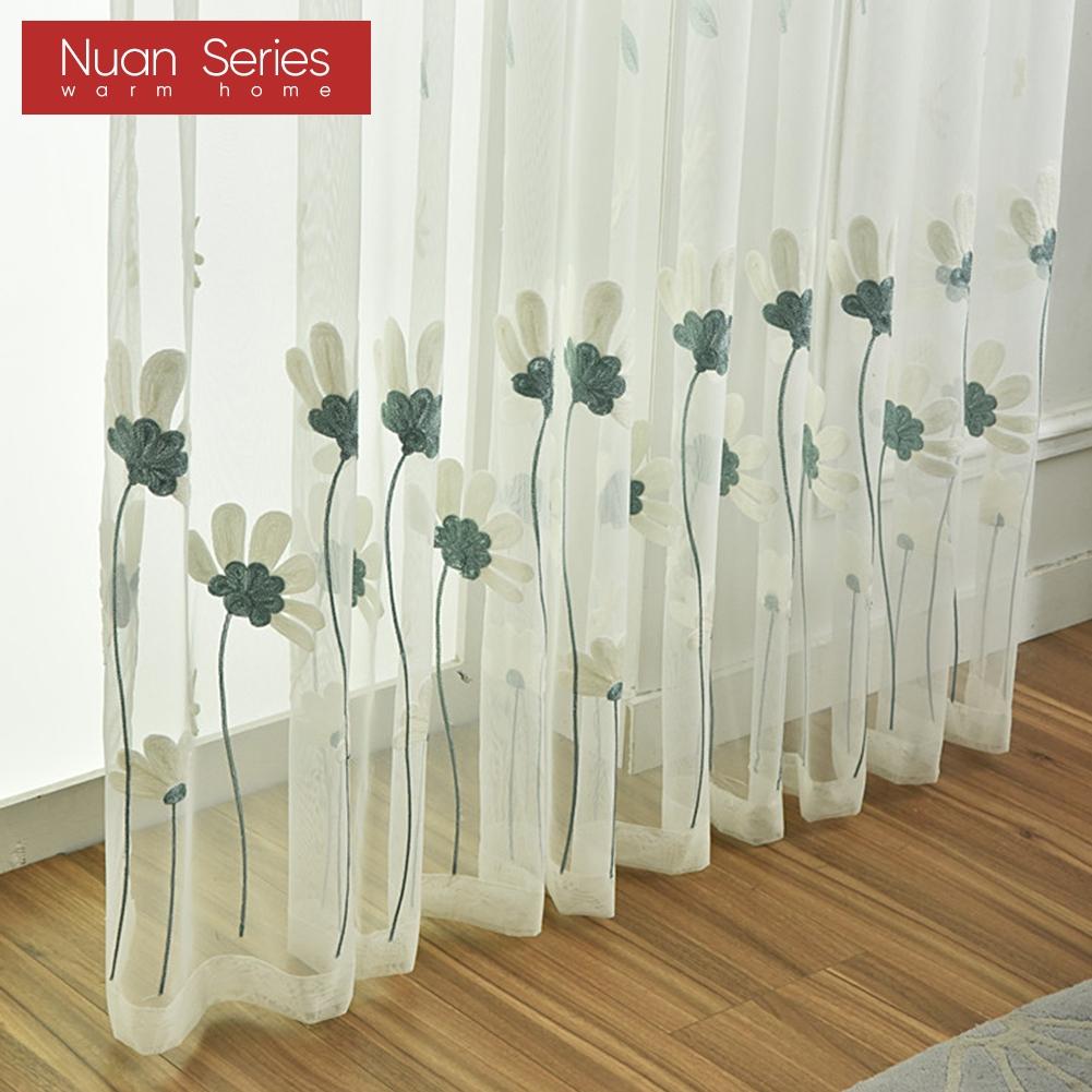 1 Stück Nuan-Serie, 10–20 % Verdunkelung, Ins-Stil, elegant und frisch, bestickt, leicht, weiß, durchsichtig, mit Haken, für Wohnzimmer, Schlafzimmer, Heimdekoration