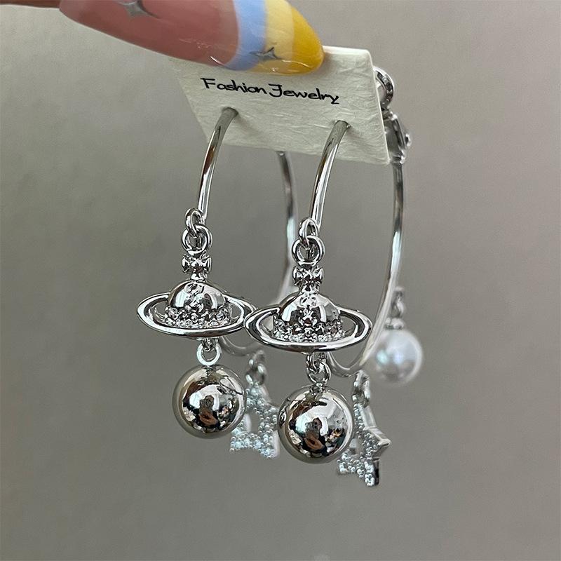 Silver Needle Diamond Star Fringe Pendant Pearl Earrings Earrings Cold Wind Versatile Earrings