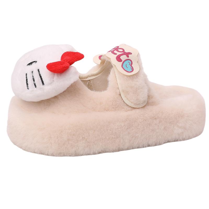 Cartoon Hello Kitty thick-soled warm fluffy shoes for women's 2025 autumn and winter new fashionable retro Velcro bag head slippers