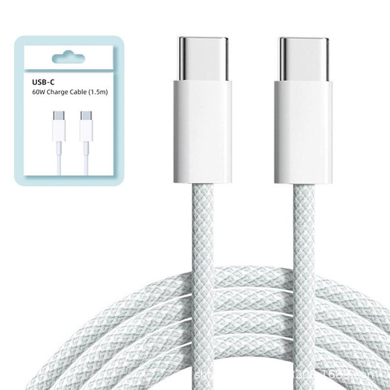 Pure Copper Dual-Head Type-C Data Cable with Smart Power-Off for iPhone Series Dual-C 1m Braided Cable