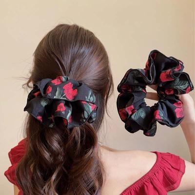 Vintage Große Rosen Haar-Scrunchies für Frauen Mädchen Elegant Rote Blume Elastischer Pferdeschwanzhalter Haarband Kopfschmuck Haarschmuck