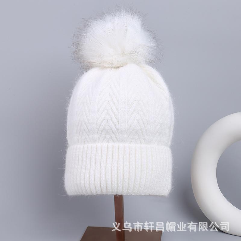 Thickened cold-proof and warm wool ball pullover hat autumn and winter European and American winter outdoor stacking hat knitted hat