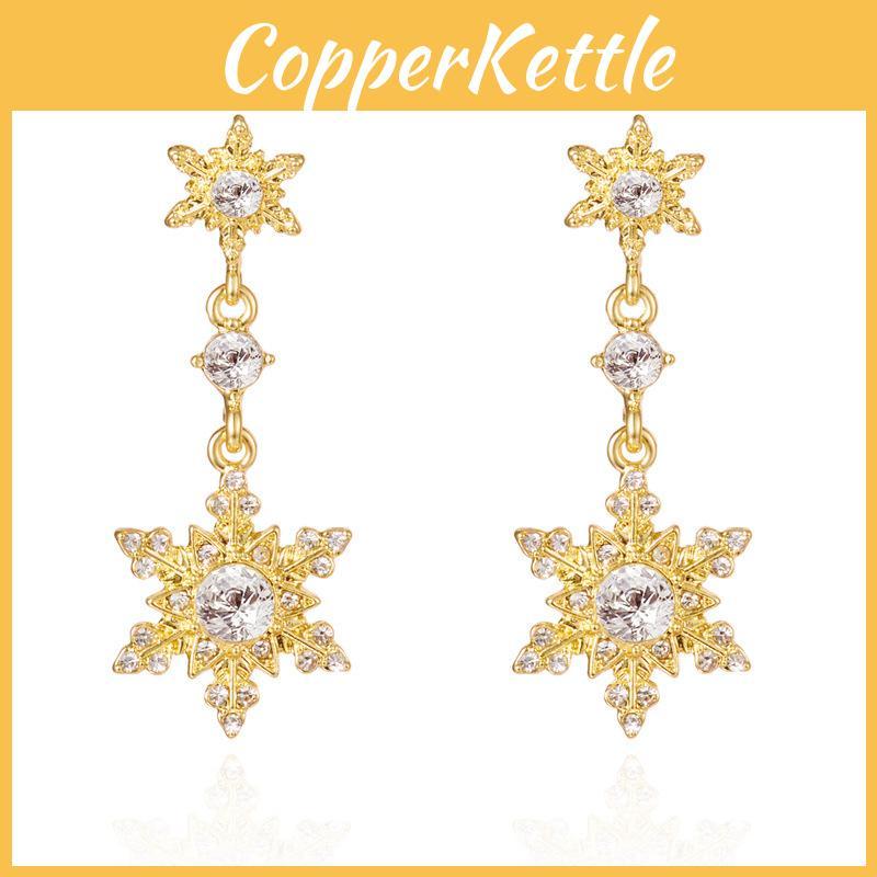 Elegant Snowflake Drop Earrings With Zircon Stones For Women Holiday Party Accessories