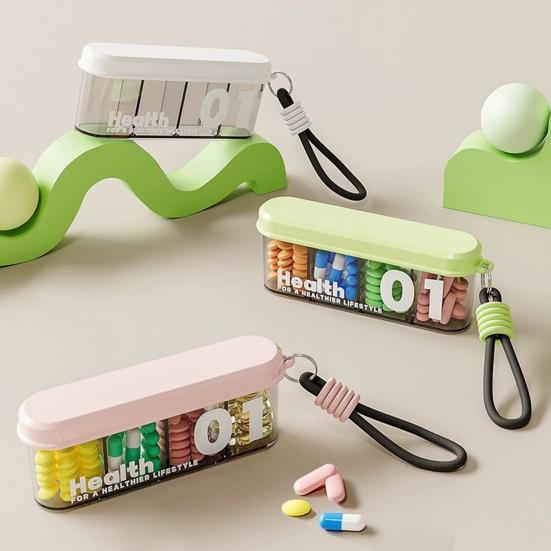 Portable Pill Box 4 Compartments Transparent Pill Case Travel Pill Organizer Tablet Dispenser with Slider Lock