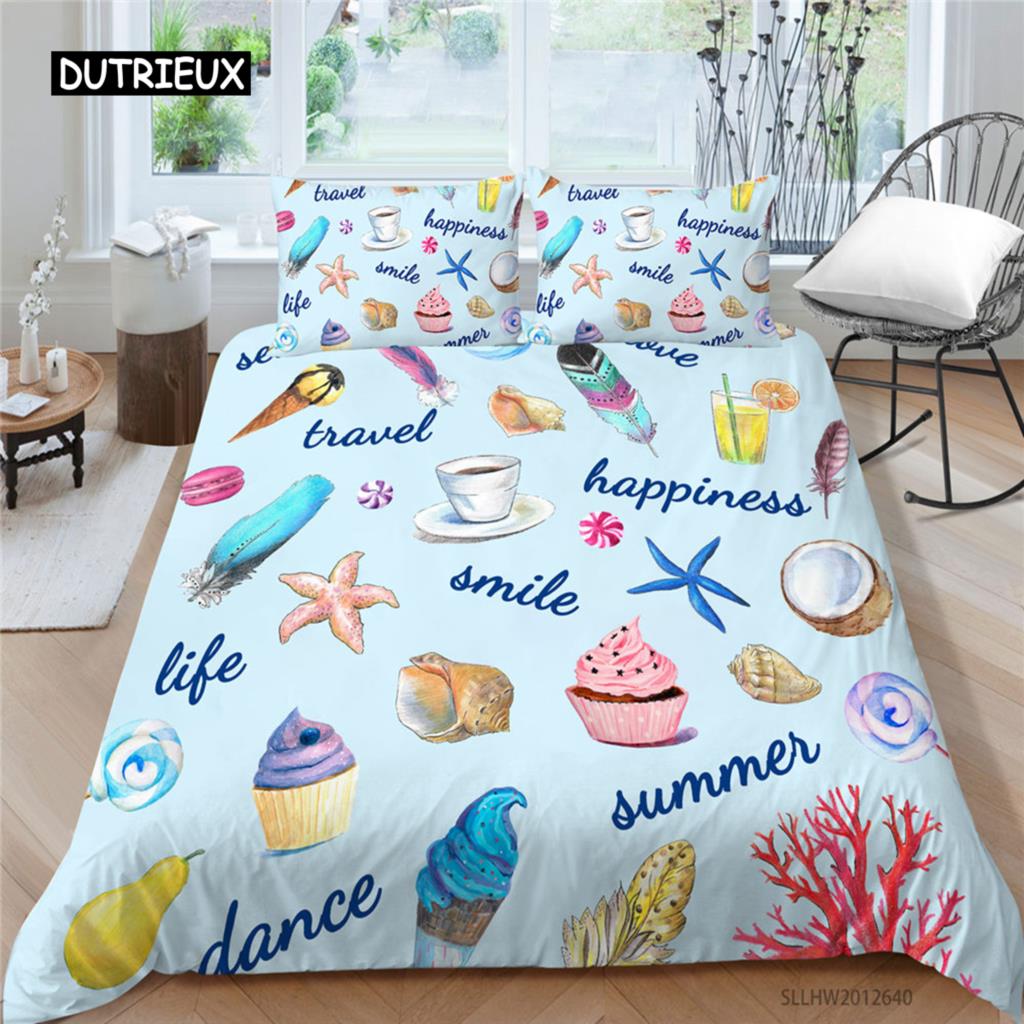 Kreskówkowy Król Królowa Poszwa na Kołdrę Deser Babeczka Lody Zestaw Pościeli Dziecko Szczęśliwe Urodziny Poliestrowa Poszwa na Kołdrę Prezenty dla Dzieci