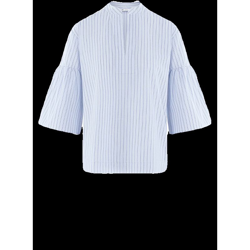 

Exported to France Niche Style Original Order Leftover Stock Woven Thin Striped Metal Wire Summer Women s Loose Half Sleeve Shirt/T-shirt Light Blue 34