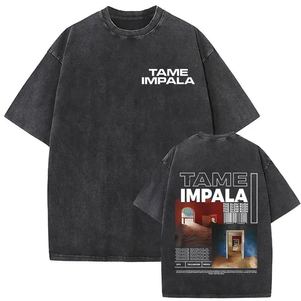 

Unisexs Vintage Oversized Washed Short Sleeve Tshirt Tame Impala Rock Band Deadbeat Tour Album Hip Hop Fans Gift Tshirts S