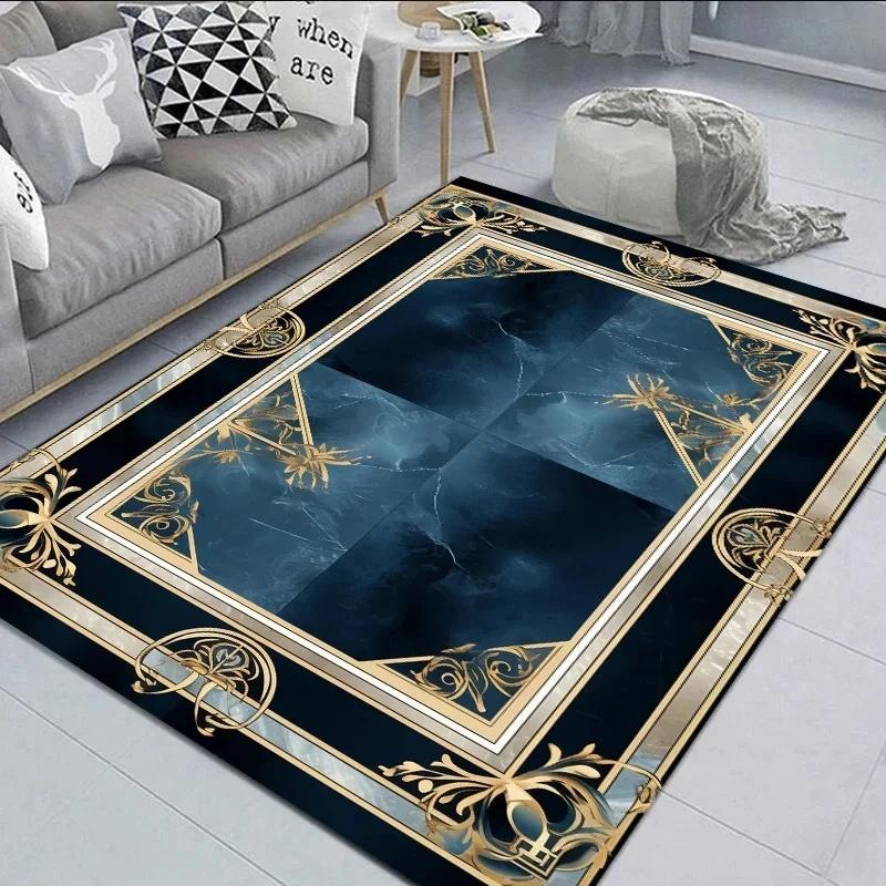 Elegant Black Gold Marble Rug Decorative Carpet for Living Room Large Area Floor Mat Non-slip Doormat for Hallway Balcony
