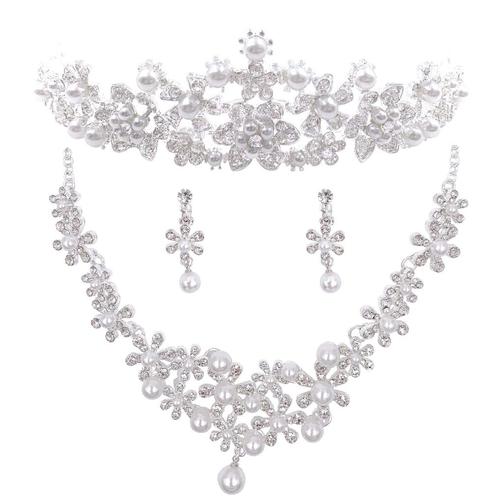 BQuel Wedding Bride Hair Accessories Hair Ornaments Tiara Necklace Earrings Set Wedding Flower Crown Crown Art Wedding Gift Present Change of Color