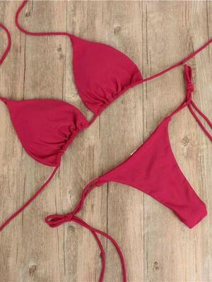 Chic European & American Two-Piece Swimsuit: Playful Summer Padded Set, Split Thin Straps, Traditional Sexy Women's Underwear.