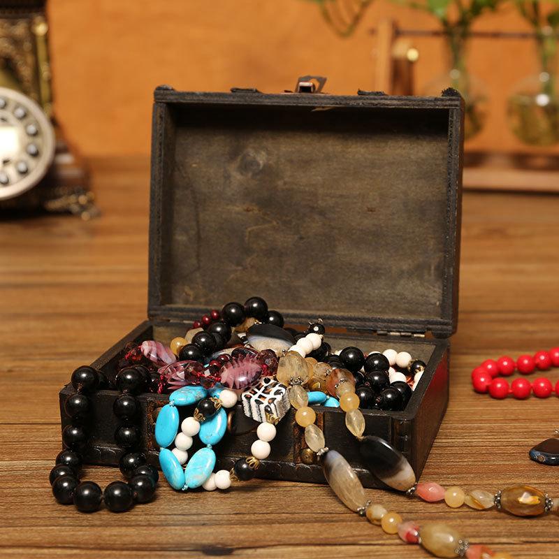 Antique Wooden Jewelry Chest Lock Chest Treasure Storage Box Home Decor
