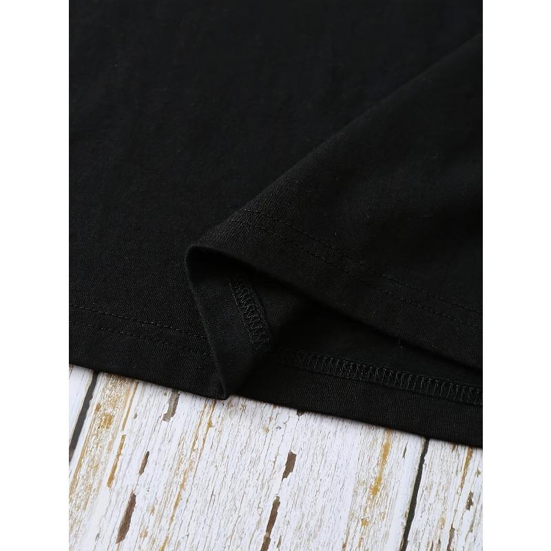 European Size 1pc Women'S Casual Crew Neck T-Shirt with Golden Lion & Letter Print, Slight Stretch Knit Fabric, All-Season Polyester Top In Black