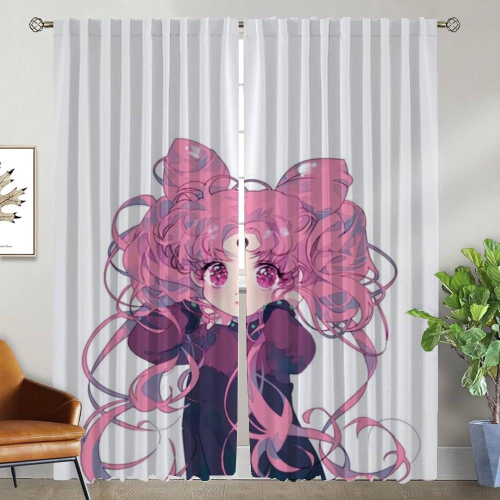Chibiusa Home Interior Curtains for Living Room Curtain Partition Curtains 2 Pieces Tulle for Bedroom Shades Kitchen Blackout