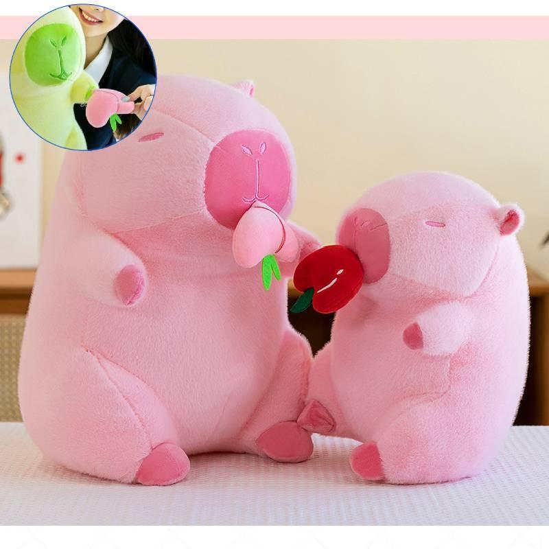 Adorable Peach Capybara Plush Toy Soft Pillow Doll In Green And Pink Colors