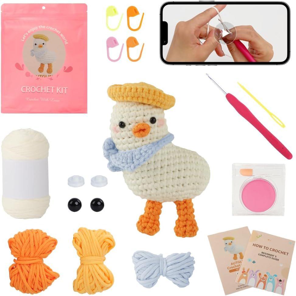 DIY Crochet Kit for Beginners, Complete Hand Knitting Supplies with Tools & Tutorial, Creative Doll Making Craft Set for Home Decor Gift