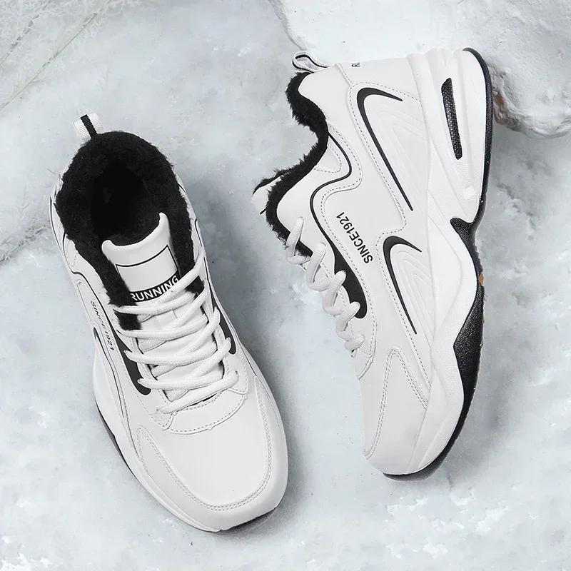 Men Warm Running Shoes Black Leather Snow Winter Casual Sneakers Outdoor Walking Men's Sports Brand Shootstenis Masculino Homem