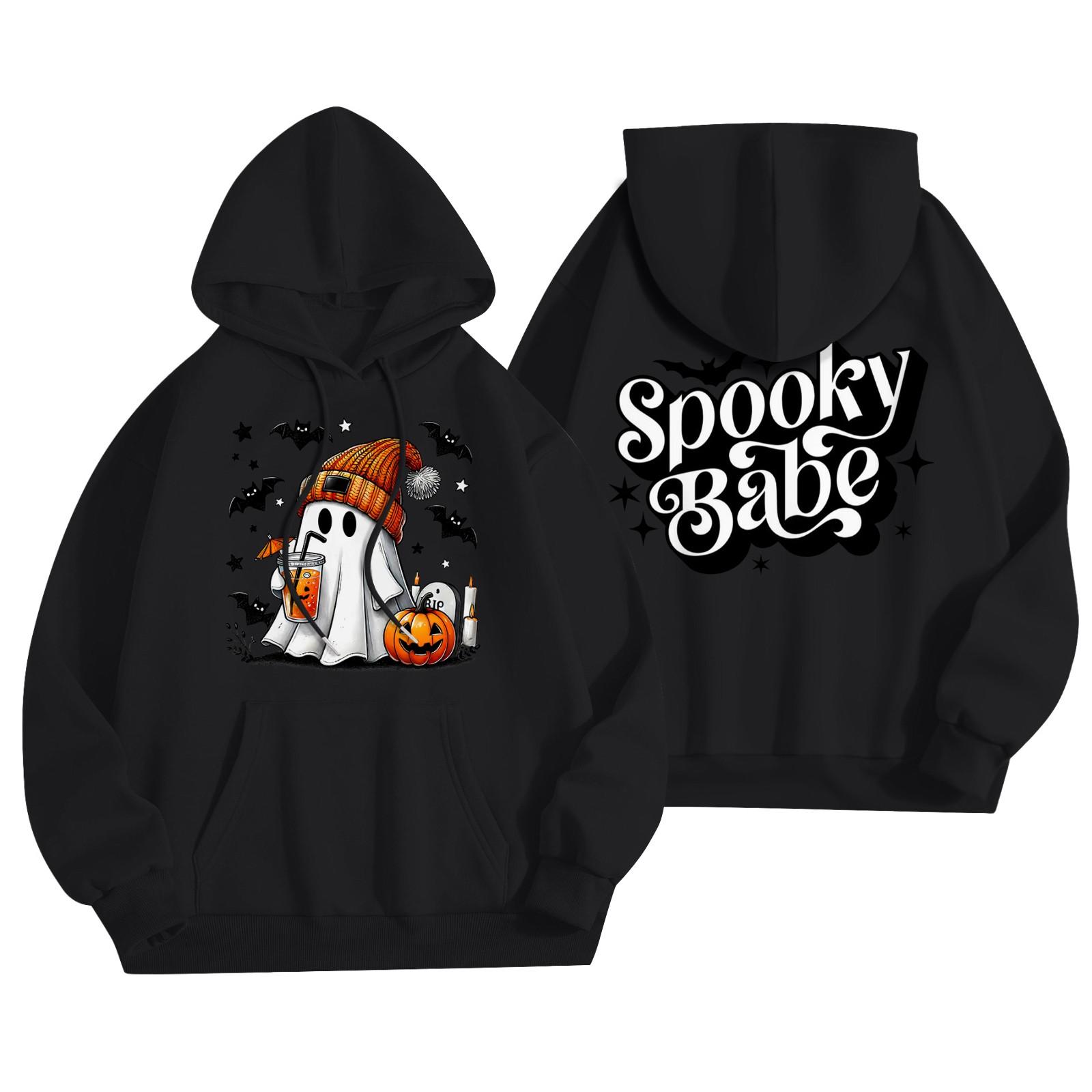 

Женская мода, легкий женский свитер с длинными рукавами и карманами, толстовка с капюшоном на Хэллоуин S чёрный