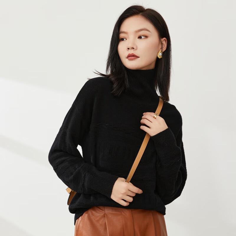 Jinju Women's 100% Merino Wool Cable Knit Turtleneck Sweater