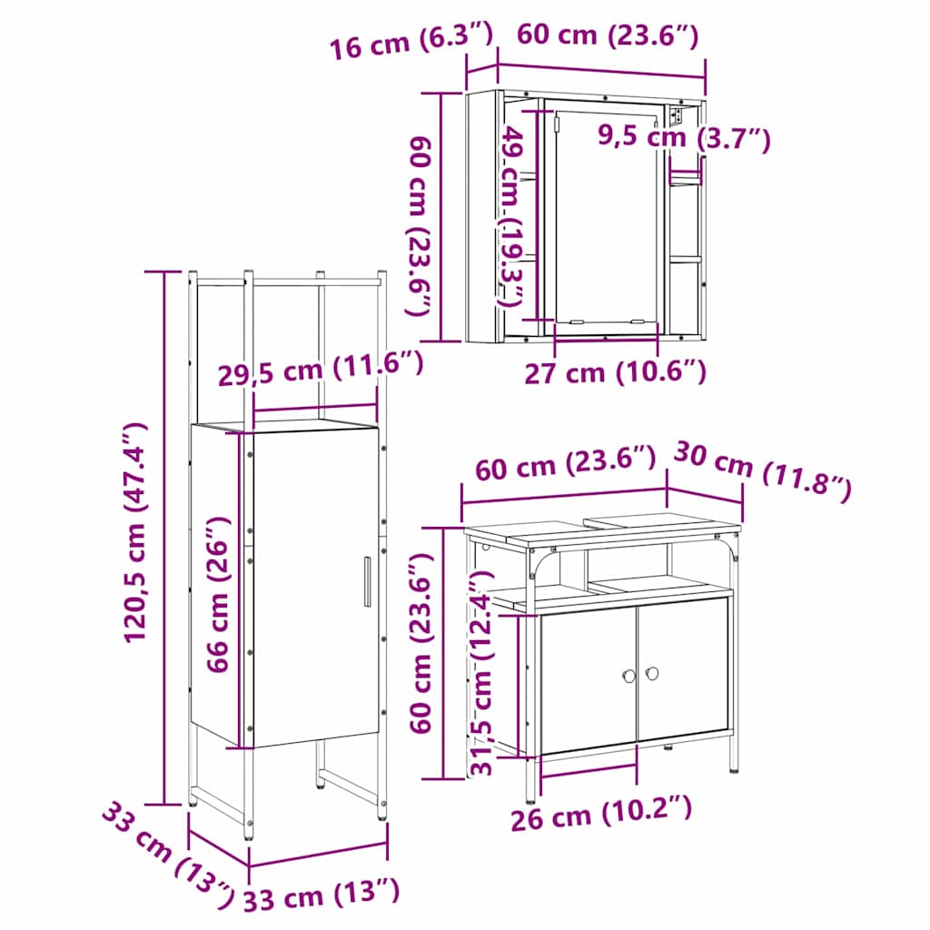 Bathroom Furniture Set with Shelf and Door 3 Pcs Brown Particleboard