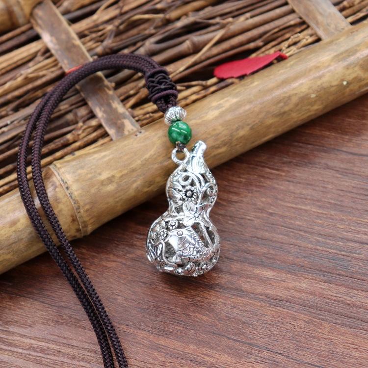 Handmade Retro Cotton and Linen Tibetan Silver Pendant Necklace Medium and Long Flower Versatile Sweater Chain Women's Simple Accessories