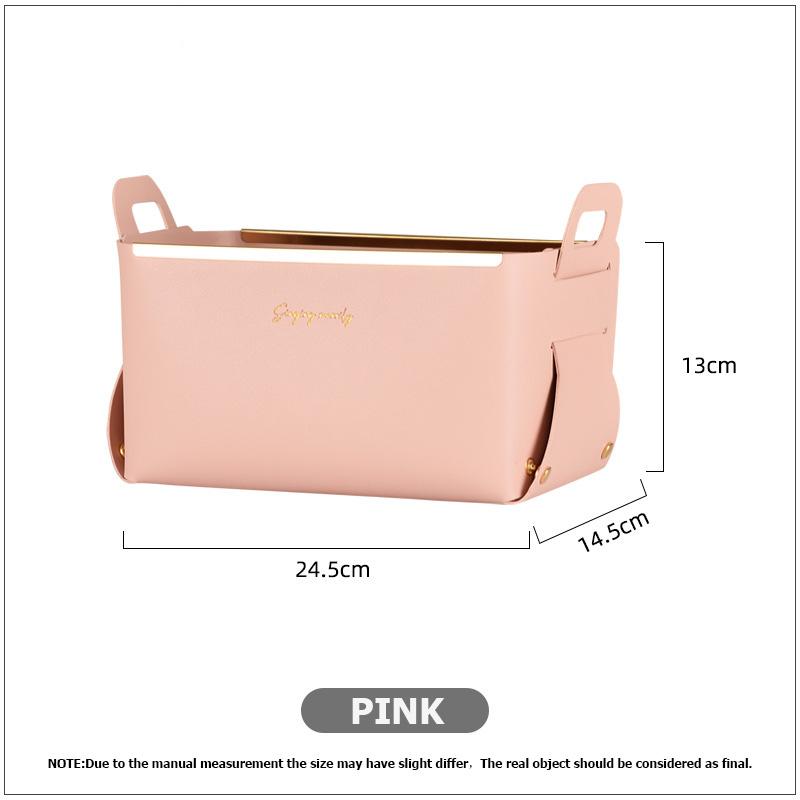 Кожаный ящик для хранения с ручкой устройство для беспорядка на рабочем столе гостиная уход за кожей косметика закуски кожаный поднос для хранения onesize розовый 2923₽