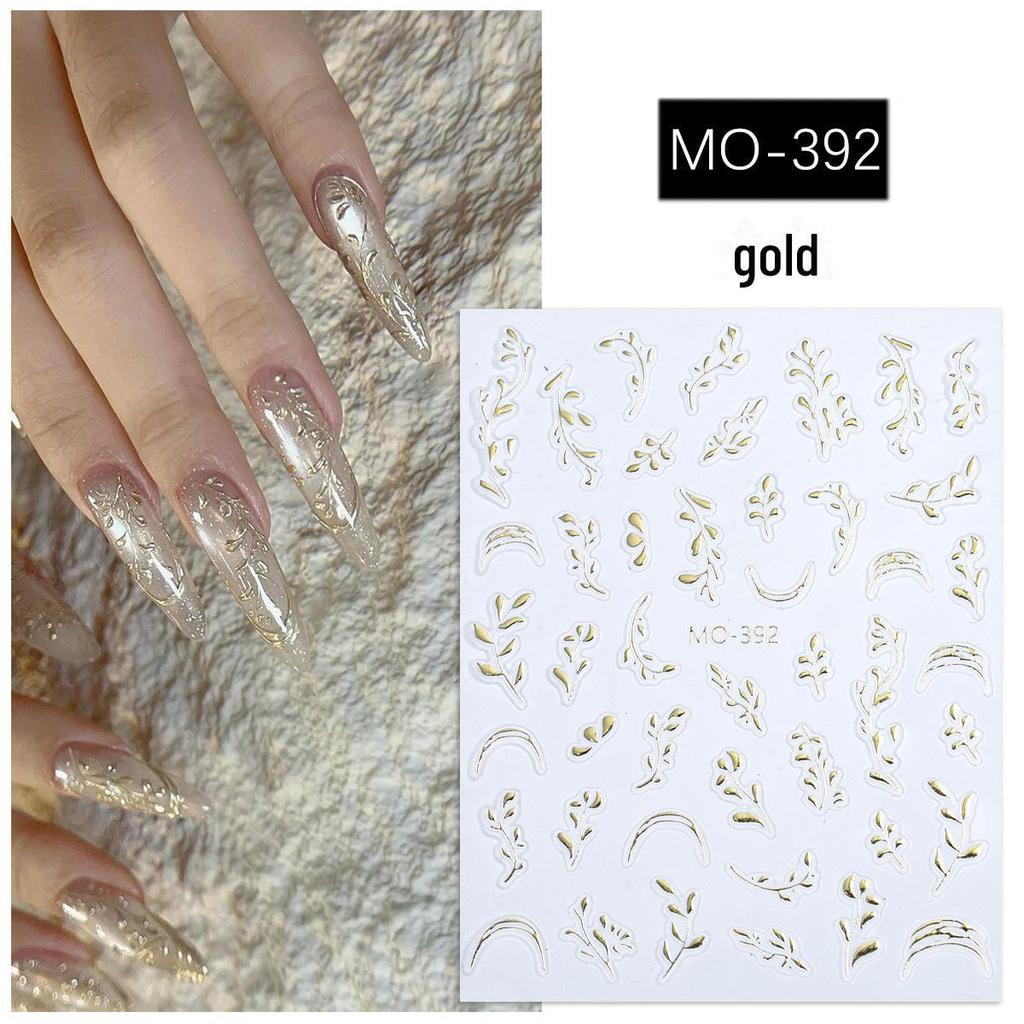 Chinese Style Nail Art Stickers: Golden & Silver Branches and Jade Leaves