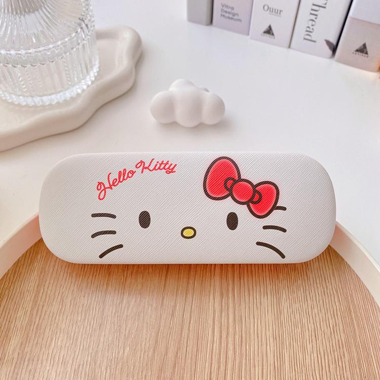 Hello Kitty Glasses Case Cute Girly Heart Leather Myopia Glasses Case Shockproof Anti-pressure Girls' Storage Glasses Box Gift