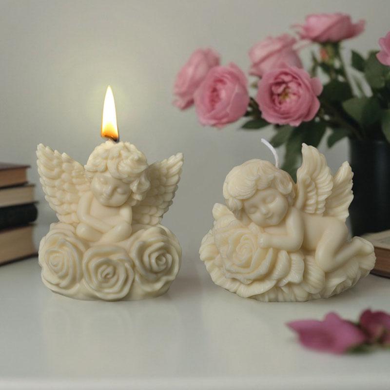 3D Rose Angel Children Candle Silicone Mold for Handicraft Seashell Angel Kid Aromatherapy Candle Plaster Resin Craft Decor Gift