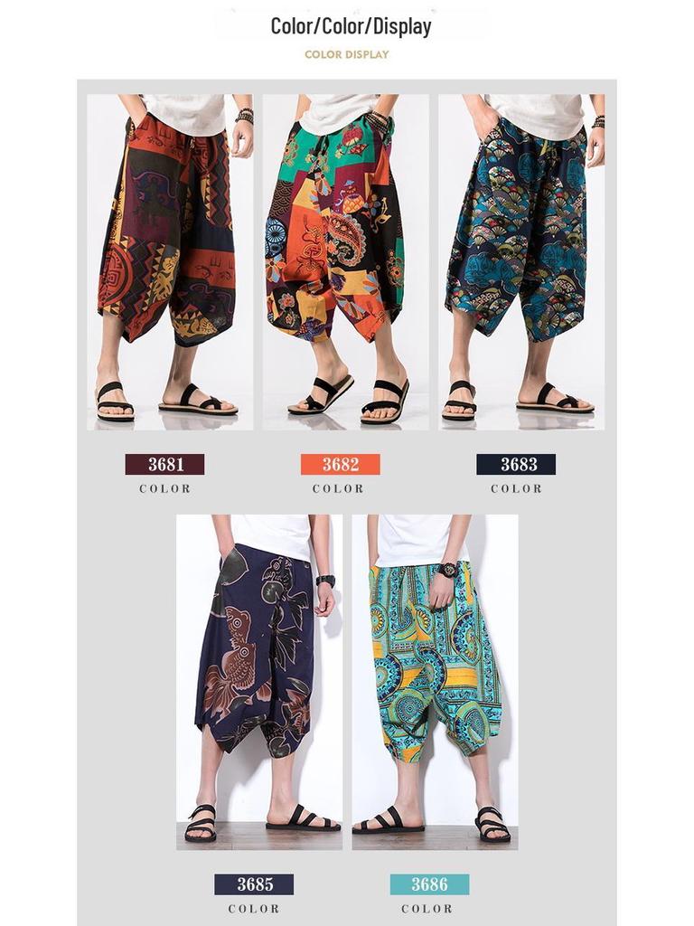 Ethnischer chinesischer Stil Übergröße Harem Hüfttiefe Shorts