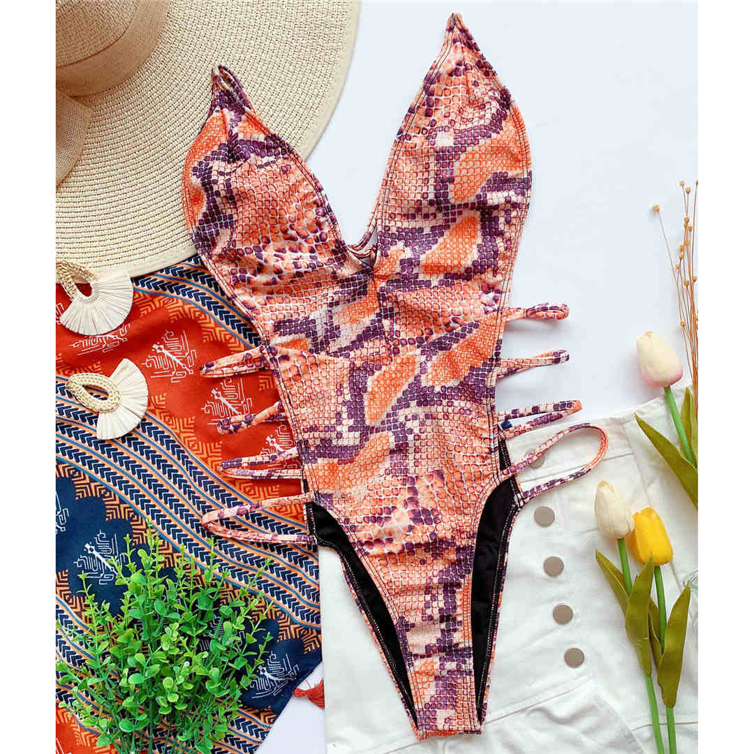 

Сексуальное монокини из змеиной кожи, женские купальники, цельный купальник, женский купальник с высоким вырезом и глубоким V-образным вырезом, купальный костюм, купальный костюм для леди L