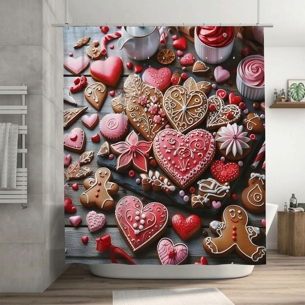 3D Heart Cookies Shower Curtain | Sweet and Romantic Bathroom Decor