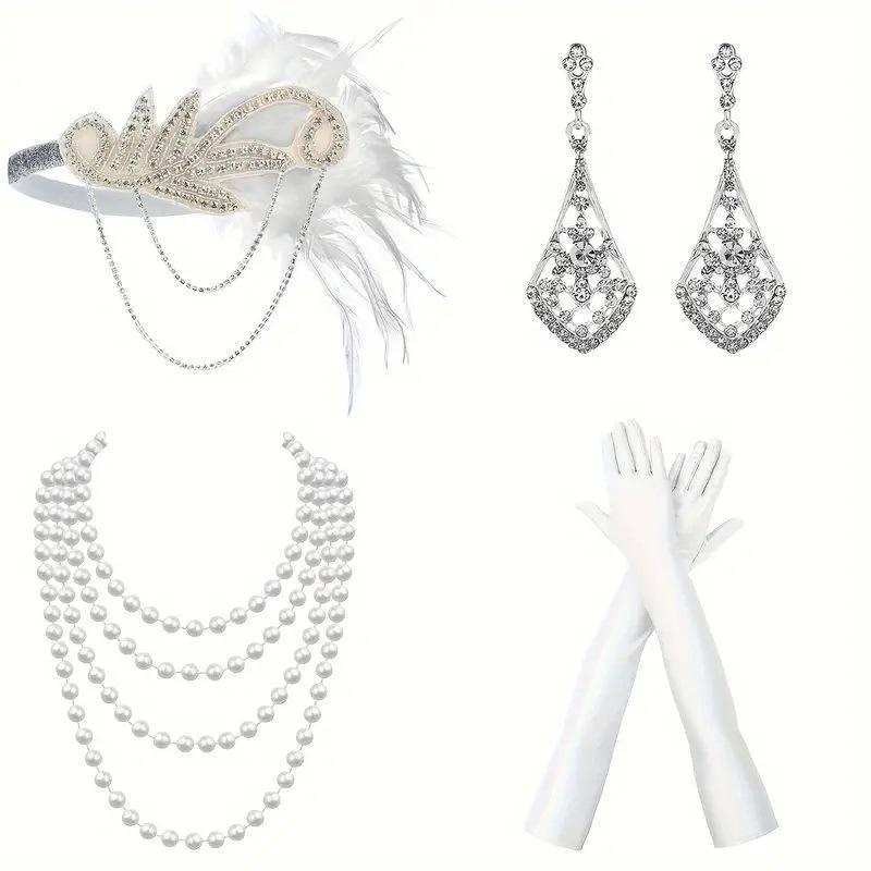 1920s Flywave Hairband European and American Feather Headwear Hairband 1920s Retro Makeup Ball Women s Party Accessories белый