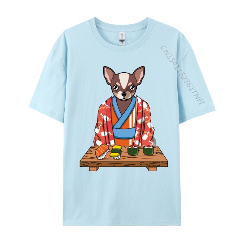 Urocze Kawaii Japońskie Chihuahua Pies Kimono Sushi Wygodna Koszulka z Czystej Bawełny Dla Studentów Codzienne Topy Koszula Koszulka Graficzna