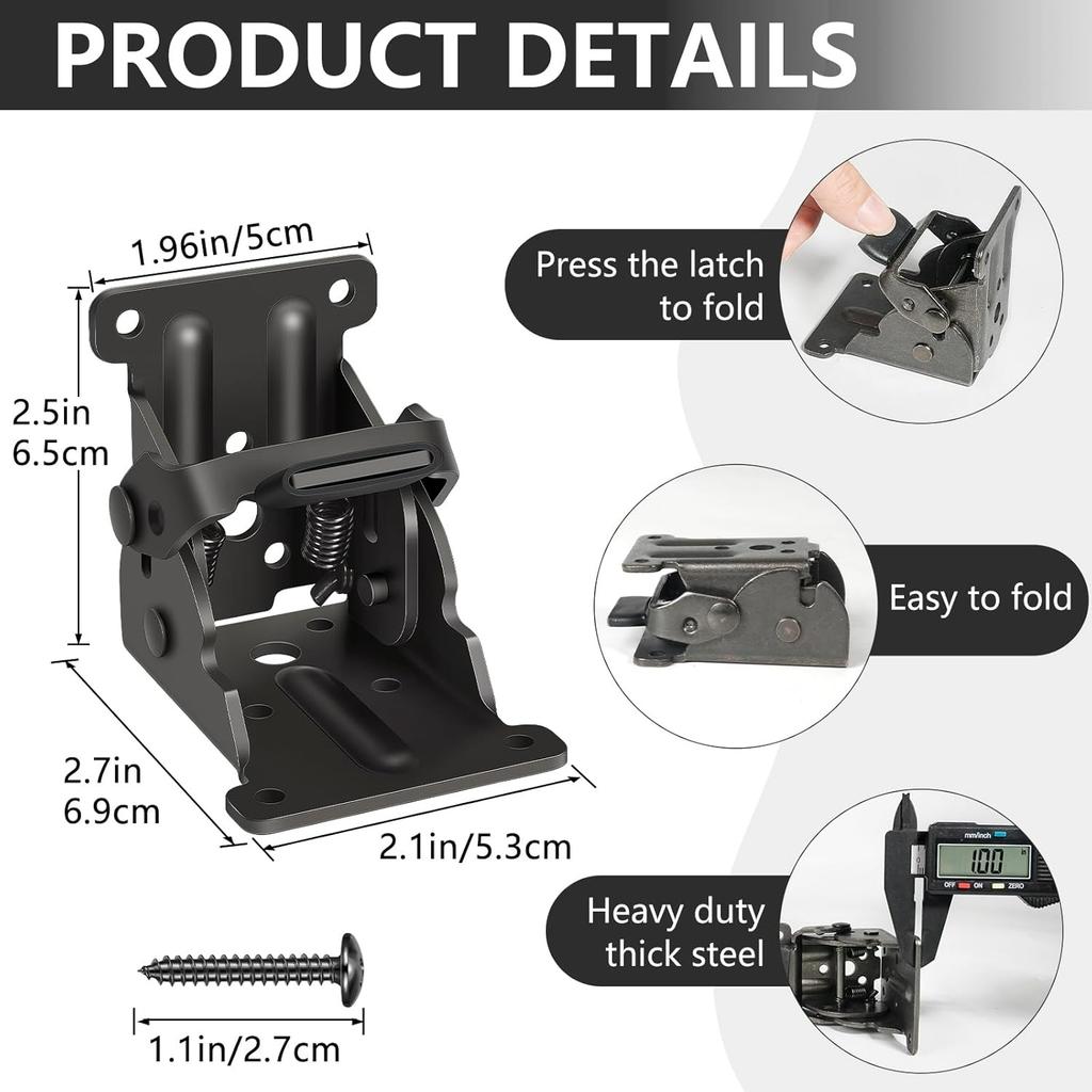 4 Pack Folding Brackets, Self-Lock Hinge with Screws for Folding Table Legs, Lock Extension Support Bracket Bed Legs, Black