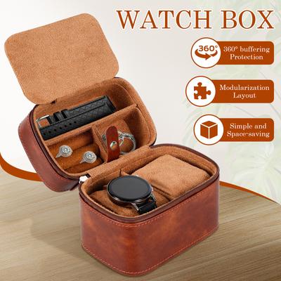 2-Slot Watch Travel Case PU Leather Watch Storage Display Box with Soft Velvet Lining and Zipper Portable Watch Organizer Box