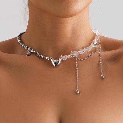Wedding Party Jewelry Irregular Stone Choker Necklace For Women Tassels Heart Pendant Gift