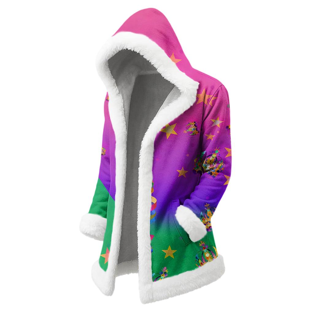Unisex Casual And Fashionable Plush Collar Hooded Long Sleeved Carnival Print Jacket