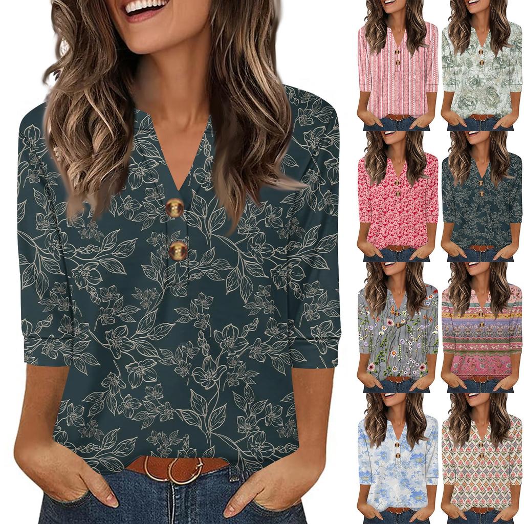 Camisas de Manga 3/4 Heley para Mujer Moda Verano Blusas Ropa para Vacaciones en la Playa