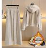 Women's Fleece-Lined Hooded Sweatshirt & Wide-Leg Pants Set - Slimming Casual Sportswear for Autumn/Winter 2025.