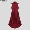 INCERUN Men Stand Neck Sleeveless Buttons Irregular Ruffled Long Vest Cardigan Waistcoats