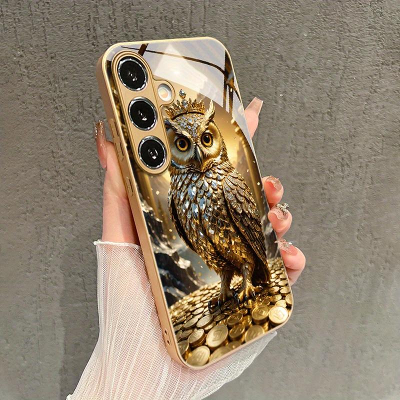 Fashionable  Wealth Golden Coin Owl Pattern Glass Phone Case for Galaxy S26 S25 S24 S23 Ultra S22 Ultra S20 Ultra 56 A72 A73 5G