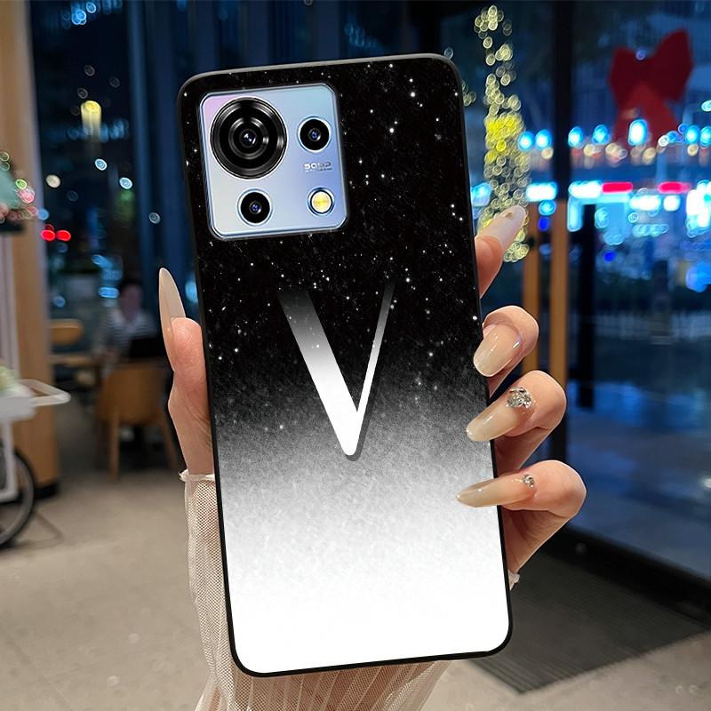 Kratzfeste Handyhülle für ZTE Blade V50 Vita 4G Trendiger Stil Buchstabe Rosa Glänzender Sternenhimmel Gelee-Farbe Weiche Silikonhülle